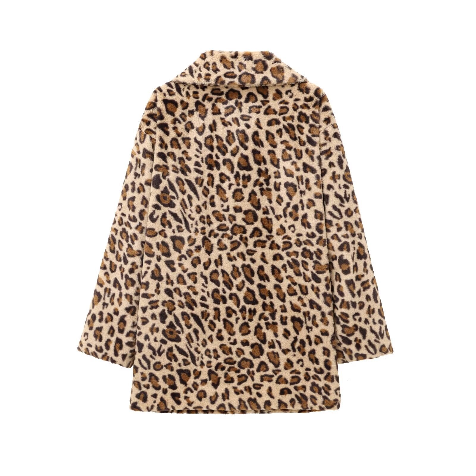 Faux Fur Effect Fashion Leopard Print Mid-length Coat
