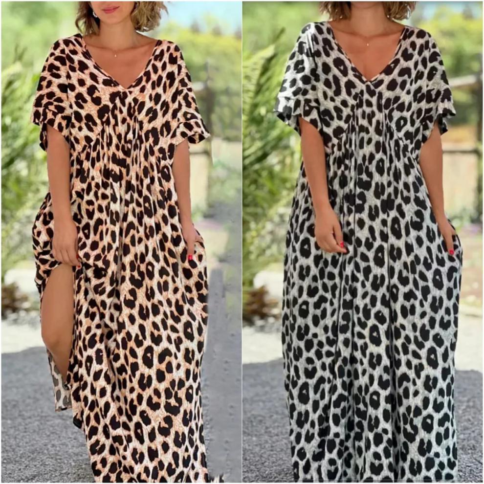 Stylics Loose Leopard Print Short Sleeve Length Dress for Her