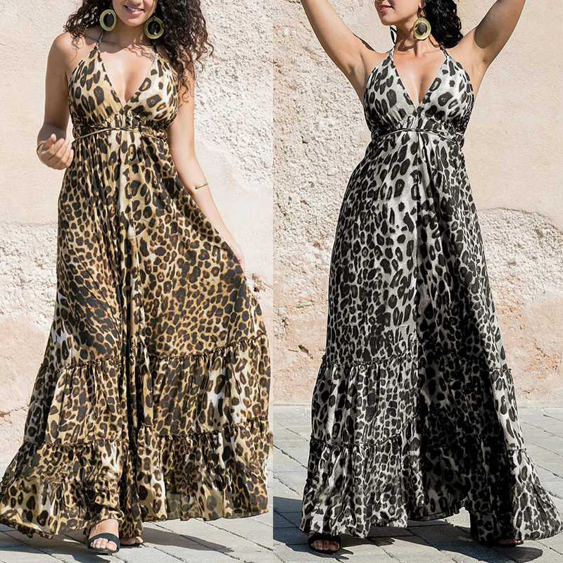 Retro Leopard Print Kleid im nationalen Stil