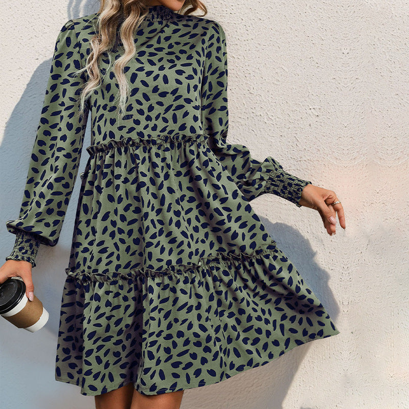 Langärmeliges Kleid mit Leopardenmuster