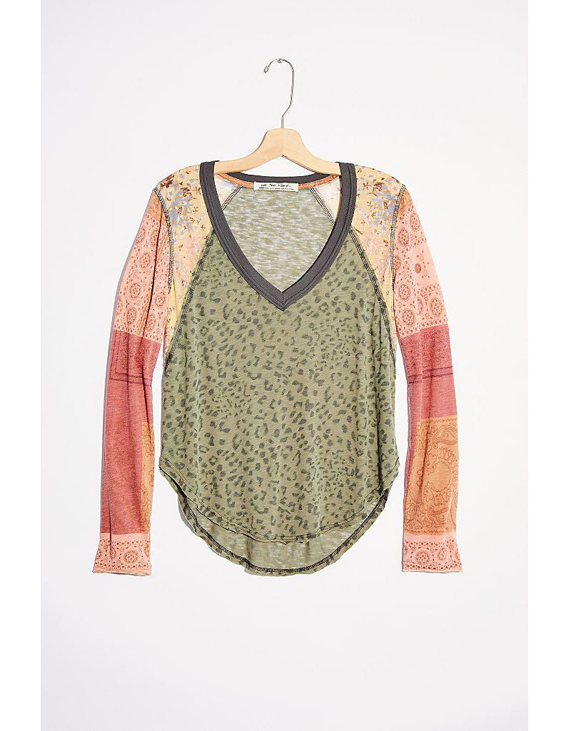 Casual Temperament Collage Pullover Leopard Print Long Sleeve