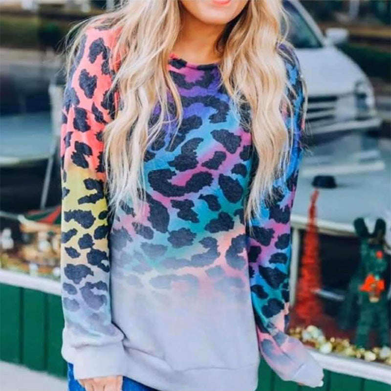 Women's Coat With Leopard Print Long Sleeves
