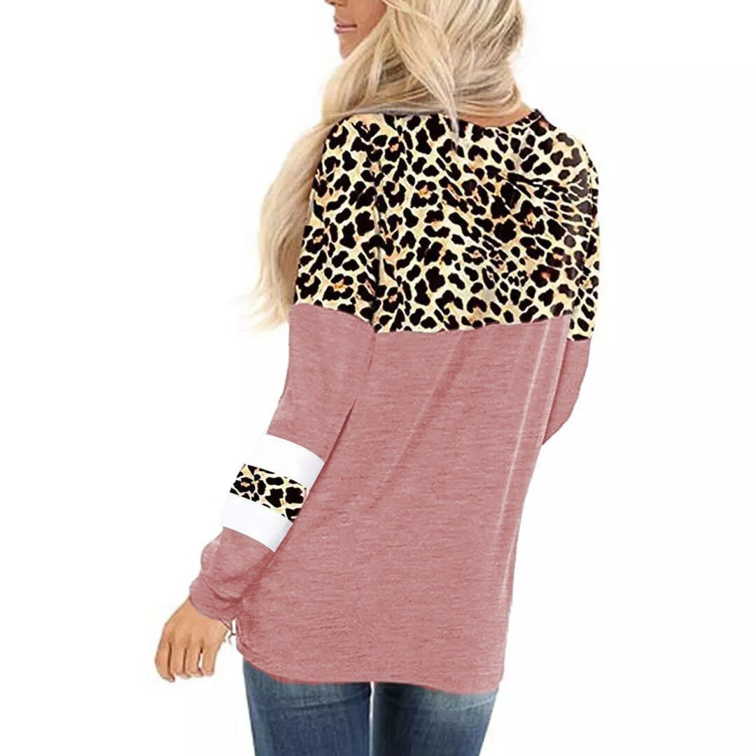 Leopard Print Round Neck Long Sleeve T-shirt Bottoming Shirt