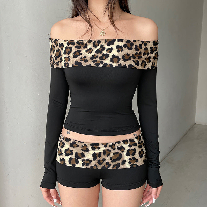 Women's Fashion Personality Leopard Splicing Top