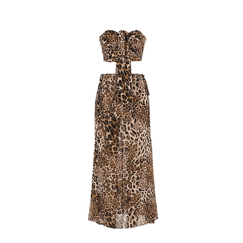Sexy Two-piece Suit Print Tube Top Mid-length Dress Set
