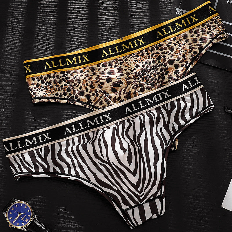 Herren Briefe Breite Taille Leopard Print Sport Fitness Niedrige Taille T-back Briefs