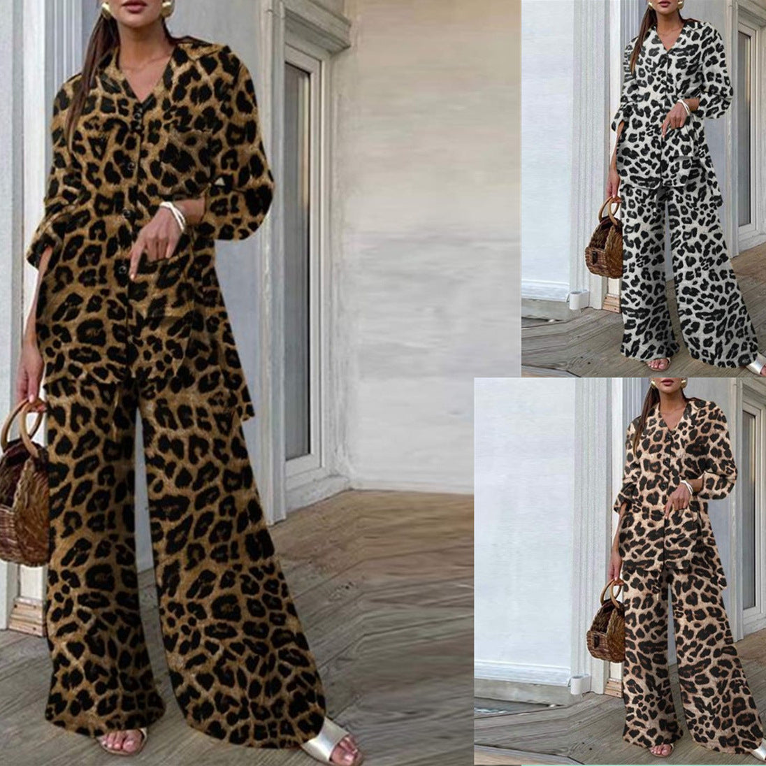 Leopard Print Pants Casual Loose Suit