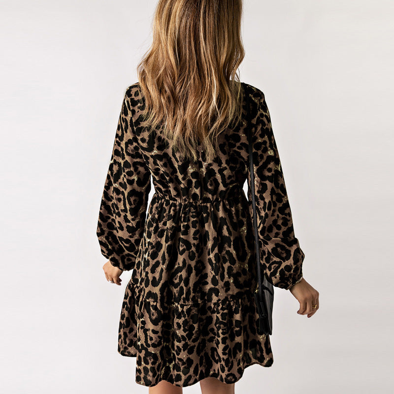 Langärmeliges Kleid mit Leopardenmuster für Frauen
