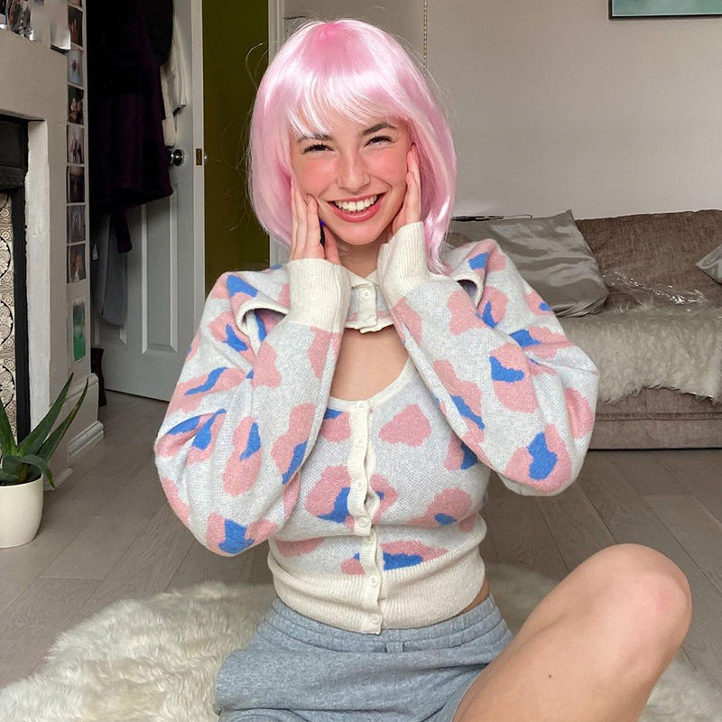 Long Sleeve Blouse Two-piece Sexy Lapel Leopard Print