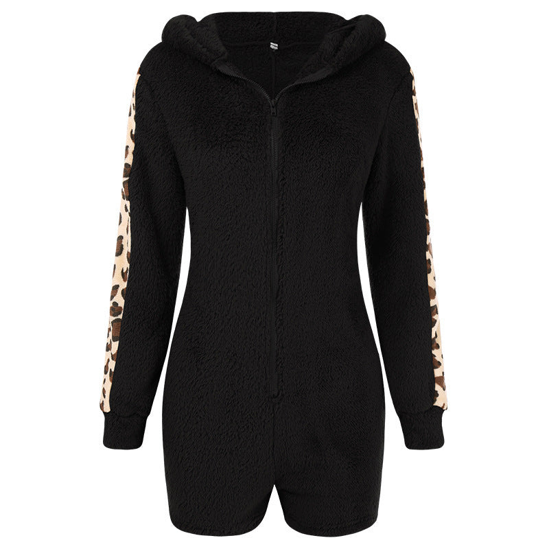 Women's Tight-fitting Hoode Autumn And Winter Leopard Print Funny Jumpsuit