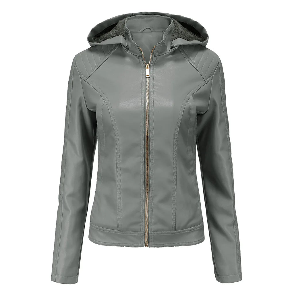 Lederjacke mit Kapuze