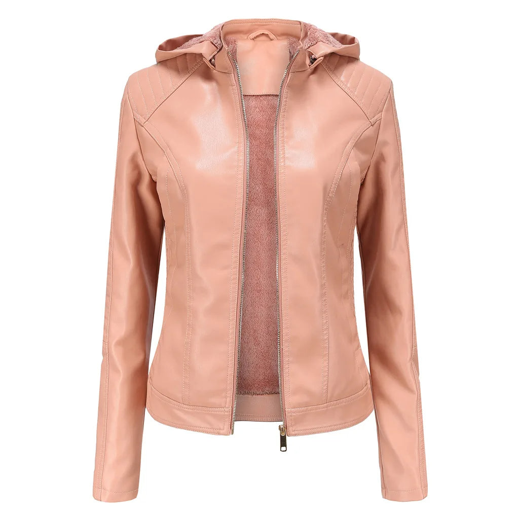 Lederjacke mit Kapuze