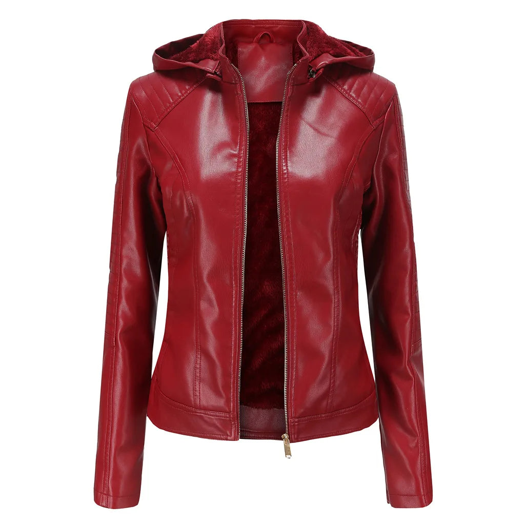 Lederjacke mit Kapuze